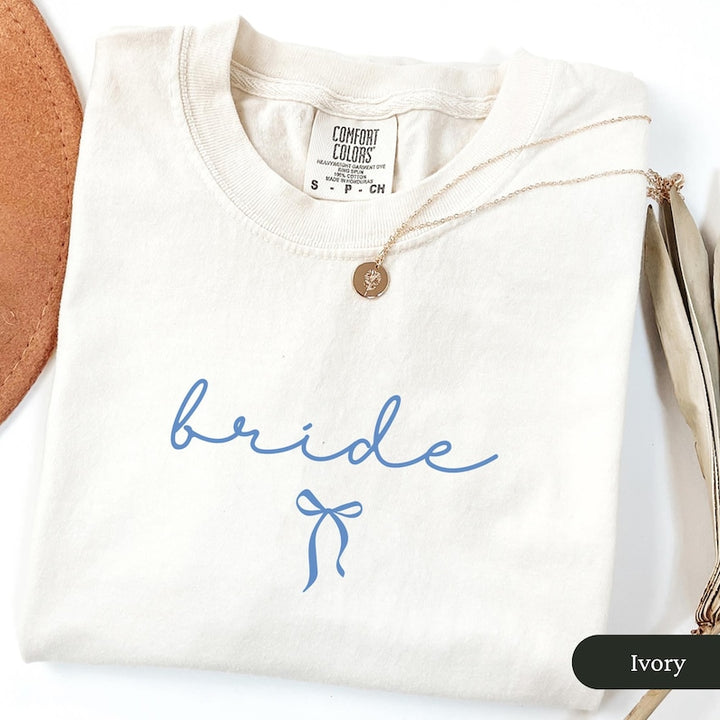 Minimalist Bride Comfort Colors Shirt, Bow Bride Shirt, Bridal Gift, Coquette Bride to Be Gift, Bride Engaged Gift, Engagement Tee Gift