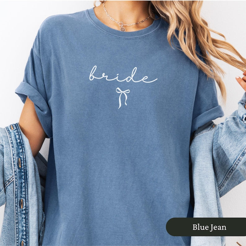 Minimalist Bride Comfort Colors Shirt, Bow Bride Shirt, Bridal Gift, Coquette Bride to Be Gift, Bride Engaged Gift, Engagement Tee Gift
