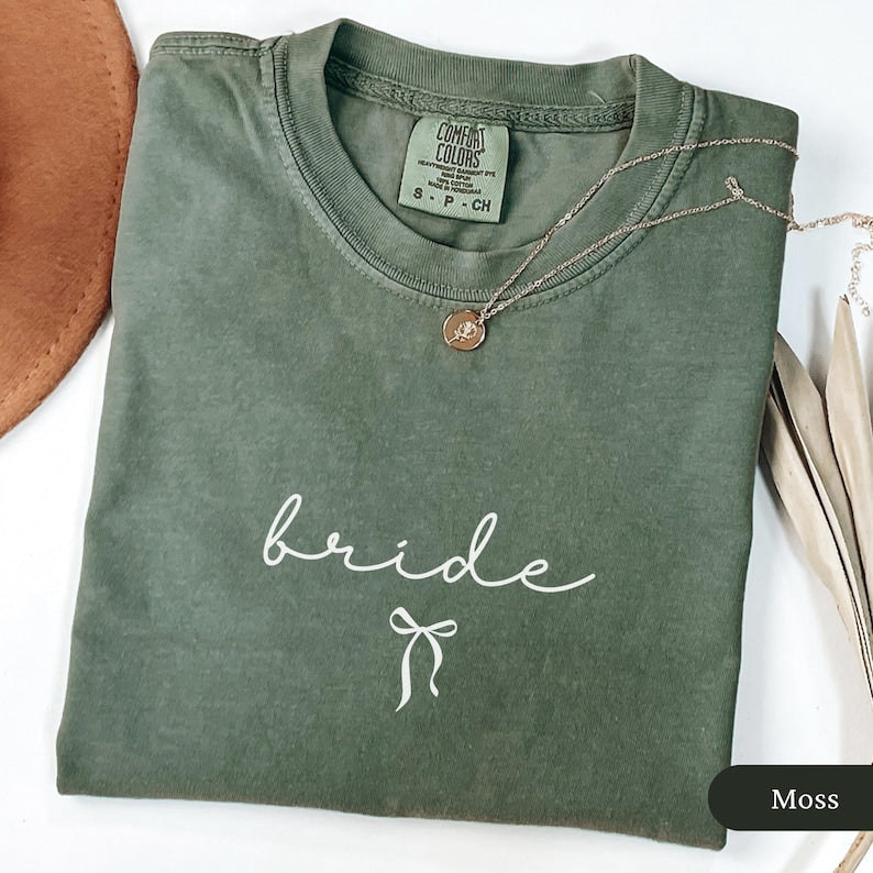 Minimalist Bride Comfort Colors Shirt, Bow Bride Shirt, Bridal Gift, Coquette Bride to Be Gift, Bride Engaged Gift, Engagement Tee Gift
