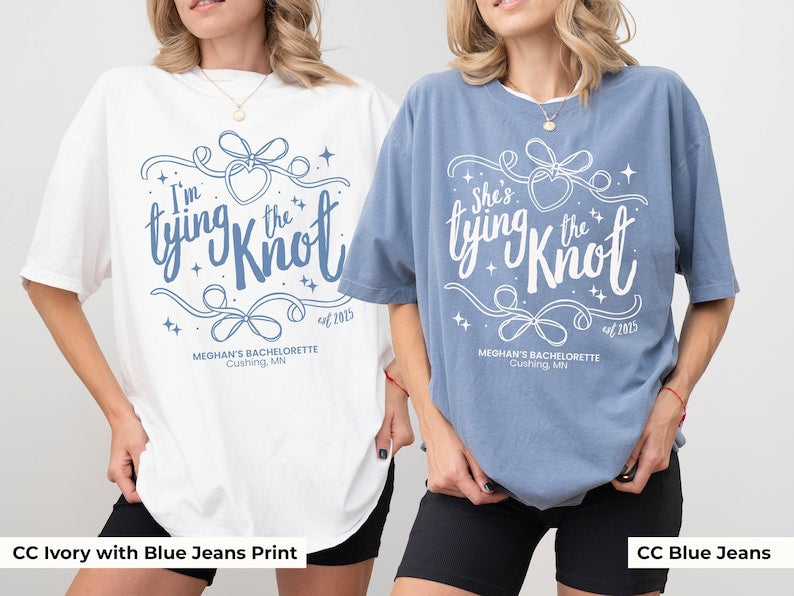 Tying The Knot Bachelorette Shirt Personalized Coquette Bow Bridal Party Tshirt Bow Themed Bridal Shower Outfit for Girly Bachelorette Idea