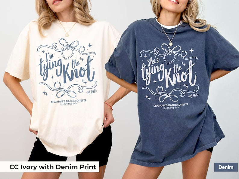 Tying The Knot Bachelorette Shirt Personalized Coquette Bow Bridal Party Tshirt Bow Themed Bridal Shower Outfit for Girly Bachelorette Idea