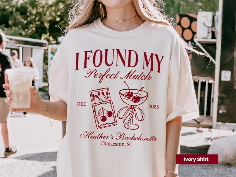 Personalized Perfect Match Bachelorette Comfort Colors Shirt, Custom She Found Her Match Tee, Match Made In Heaven Shirt Design, Bach Trips