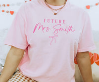 Custom Future Mrs Bow Comfort Colors Shirt Bridal Gift Minimalist Bride Shirt Future Mrs Coquette Bride to be Gift for Engagement Party