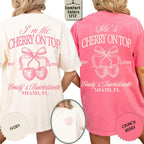 Personalized Bachelorette Shirt, She’s The Cherry On Top Bridal Party Tee, Coquette Cherry Bach Tee, Bridesmaid Tee, Custom Initial Bach Tee