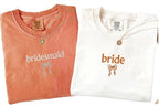 Embroidered Bride Bridesmaid Shirt, Comfort Colors Custom Wedding Gift, Bachelorette Party Tee, Getting Ready Shirt, Bride Coquette Shirt