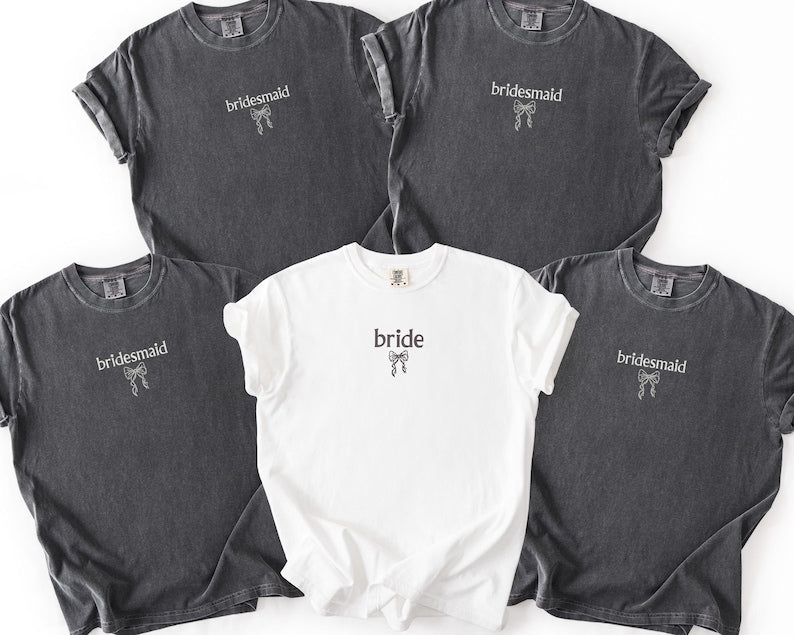 Embroidered Bride Bridesmaid Shirt, Comfort Colors Custom Wedding Gift, Bachelorette Party Tee, Getting Ready Shirt, Bride Coquette Shirt