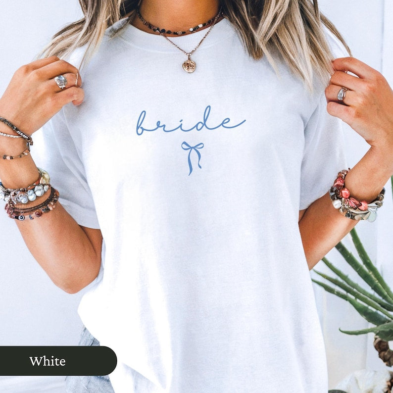 Minimalist Bride Comfort Colors Shirt, Bow Bride Shirt, Bridal Gift, Coquette Bride to Be Gift, Bride Engaged Gift, Engagement Tee Gift
