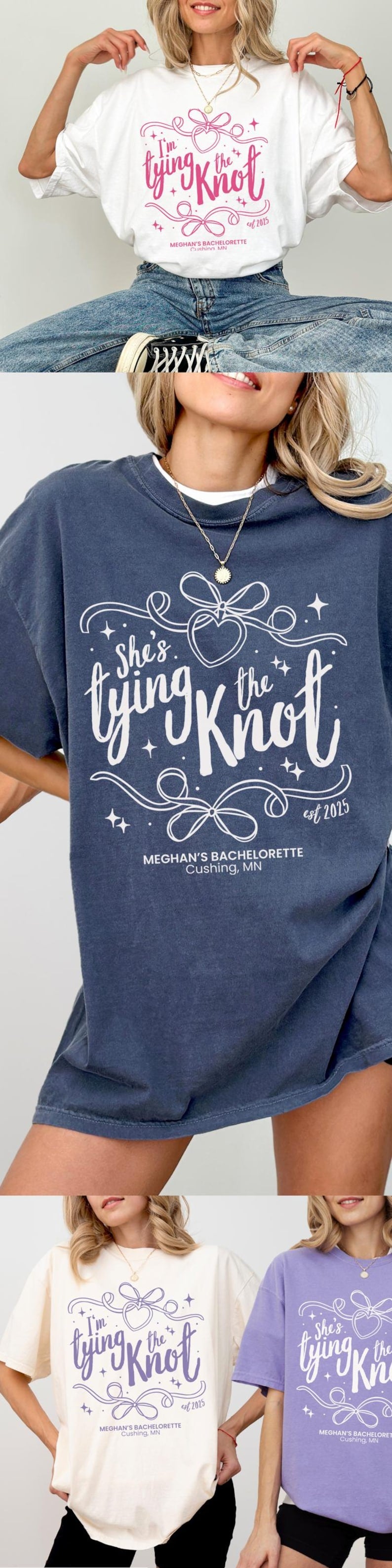 Tying The Knot Bachelorette Shirt Personalized Coquette Bow Bridal Party Tshirt Bow Themed Bridal Shower Outfit for Girly Bachelorette Idea