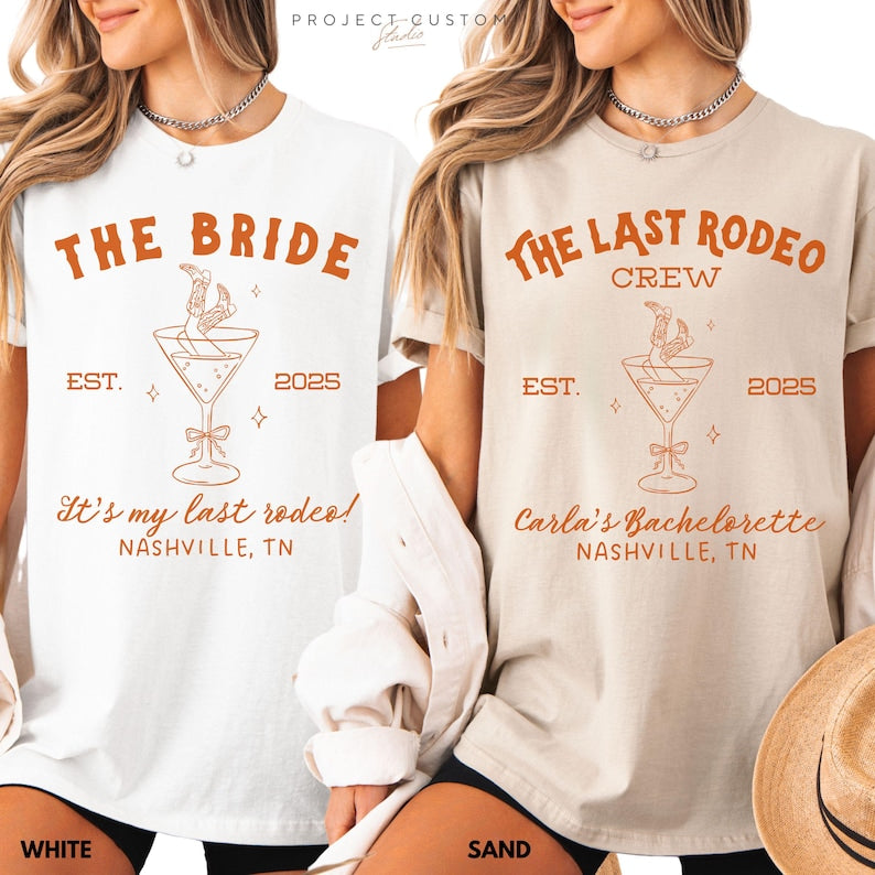 Custom Last Rodeo Crew Bachelorette Shirts Western Country Bach Nashville Bachelorette Party Cowgirl Bridal Party Tshirt Bridesmaid Gifts