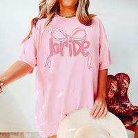 Bride Preppy Coquette Pink Bow Shirt, She's Tying the Knot, New Bride Tee, Bachelorette Party Shirt, Just Engaged Shirt