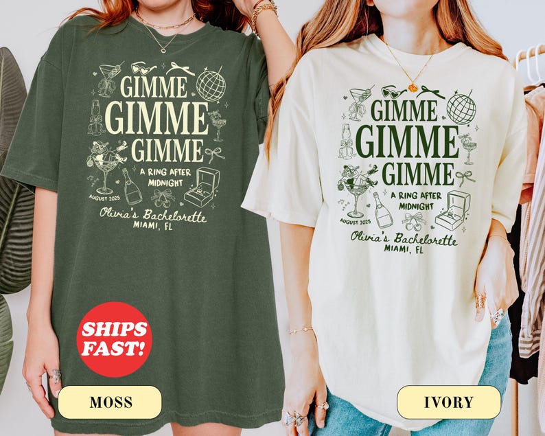 Custom Bachelorette Gimme Gimme Gimme Shirt, Disco Bachelorette Tee, Ring After Midnight Shirt, Retro Bride Party Shirt