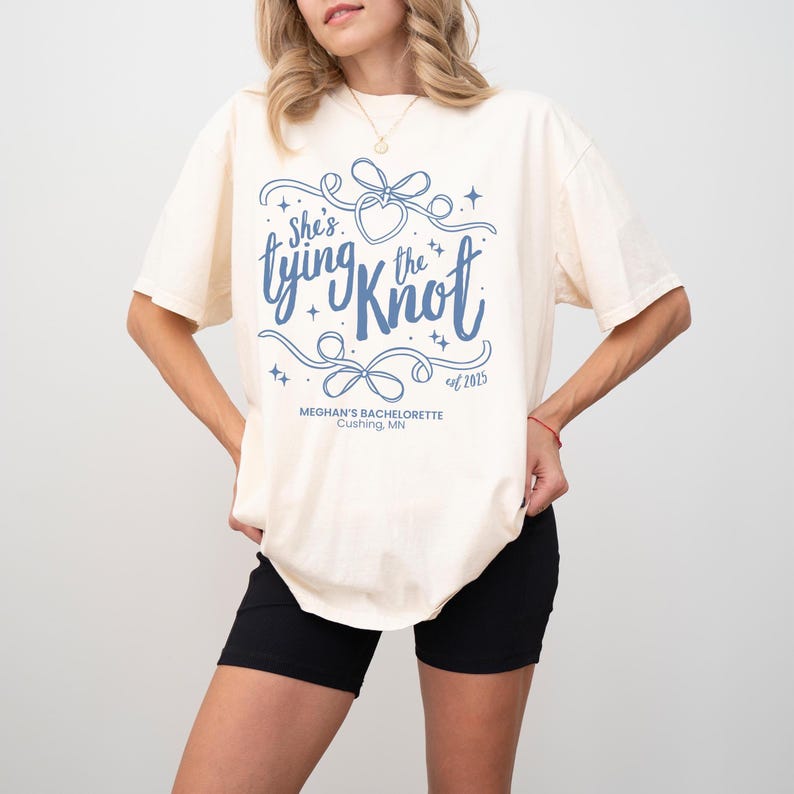 Tying The Knot Bachelorette Shirt Personalized Coquette Bow Bridal Party Tshirt Bow Themed Bridal Shower Outfit for Girly Bachelorette Idea
