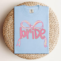 Bride Preppy Coquette Pink Bow Shirt, She's Tying the Knot, New Bride Tee, Bachelorette Party Shirt, Just Engaged Shirt