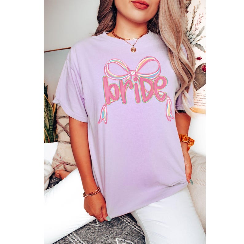 Bride Preppy Coquette Pink Bow Shirt, She's Tying the Knot, New Bride Tee, Bachelorette Party Shirt, Just Engaged Shirt