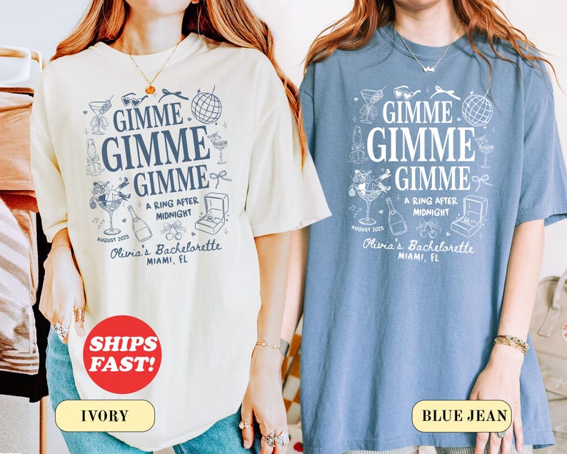 Custom Bachelorette Gimme Gimme Gimme Shirt, Disco Bachelorette Tee, Ring After Midnight Shirt, Retro Bride Party Shirt
