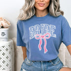 Bride Shirt with Bow, Lace Varsity Bride Tee, Coquette Bride Shirt, Comfort Colors Wedding Shirt, Engagement Gift Shirt, Pink Bow Bride Tee