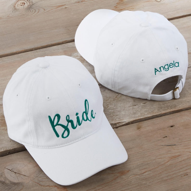 Custom Embroidered Bride Hat – White Baseball Cap for Bridal Party – Bachelorette Party Gift – Personalized Trucker Hat for Bride to Be