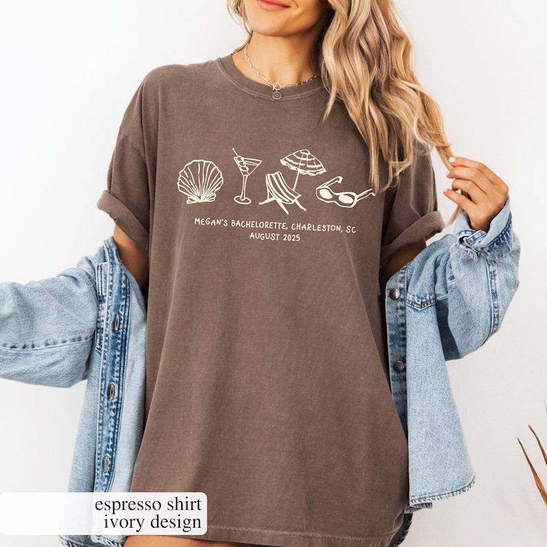 Custom Beach Bachelorette Comfort Colors Tee: Coastal Bride Trip Shirt