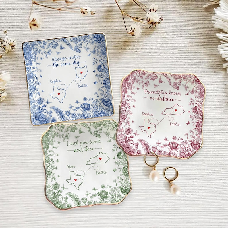 Custom Long Distance Friendship Gift, Personalized Best Friends Jewelry Dish Gifts For Best Friend Long Distance Gifts Sister Gift, BFF Gift