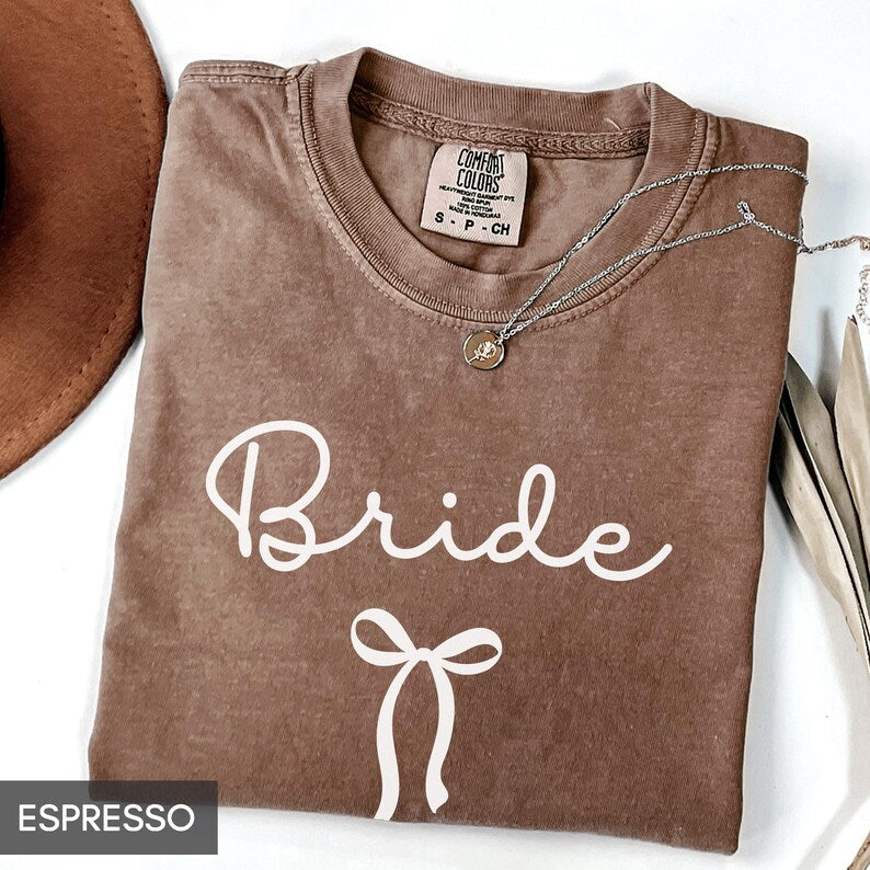 Comfort Colors® Coquette Bow Bride Shirt, Bride to Be Tee, Cute Wedding T-Shirt, Girly Aesthetic Bachelorette Party Top