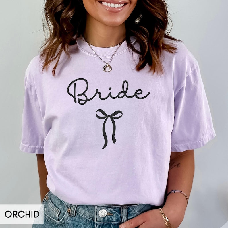 Comfort Colors® Coquette Bow Bride Shirt, Bride to Be Tee, Cute Wedding T-Shirt, Girly Aesthetic Bachelorette Party Top