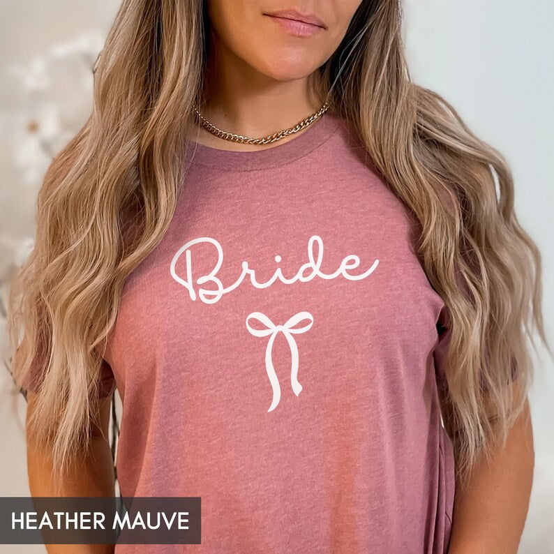 Coquette Bow Bride Shirt, Bride to Be T-Shirt, Wedding Day Tee, Cute Bachelorette Party Top, Girly Aesthetic Bridal Gift