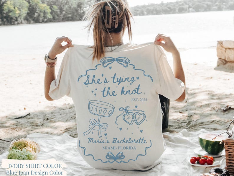 Personalized Tying The Knot Bachelorette Party Shirt: Comfort Colors Bow Theme