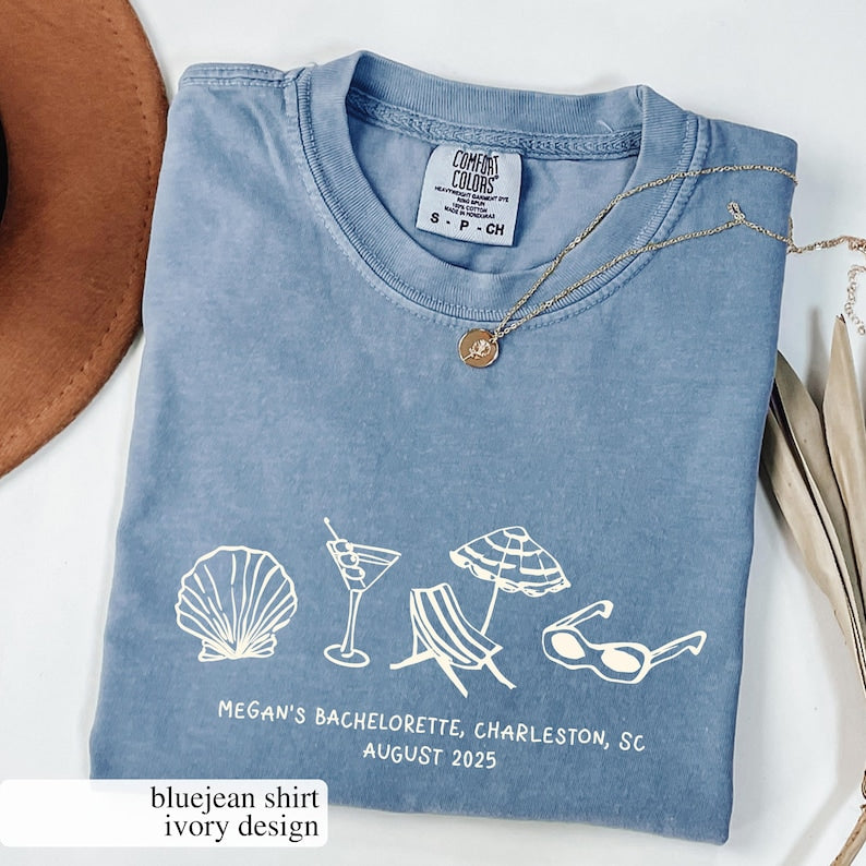Custom Beach Bachelorette Comfort Colors Tee: Coastal Bride Trip Shirt
