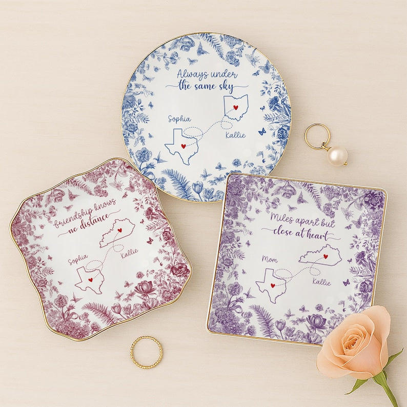 Custom Long Distance Friendship Gift, Personalized Best Friends Jewelry Dish Gifts For Best Friend Long Distance Gifts Sister Gift, BFF Gift