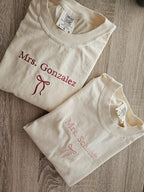 Embroidery Custom Mrs. Bride Shirt, Bride Gift, Wedding shirt, Engagement gift, Bachelorete party tee, Gift for her, Coquette bow bride tee.