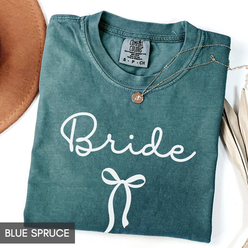 Comfort Colors® Coquette Bow Bride Shirt, Bride to Be Tee, Cute Wedding T-Shirt, Girly Aesthetic Bachelorette Party Top
