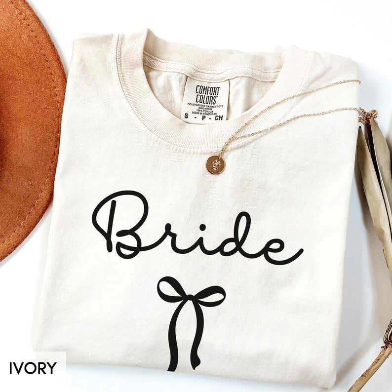 Comfort Colors® Coquette Bow Bride Shirt, Bride to Be Tee, Cute Wedding T-Shirt, Girly Aesthetic Bachelorette Party Top