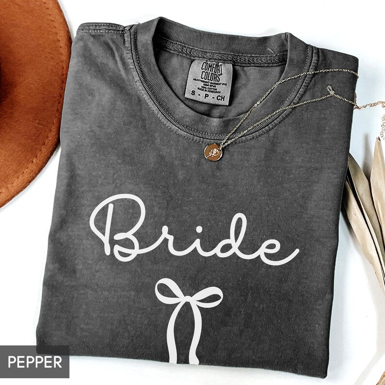 Comfort Colors® Coquette Bow Bride Shirt, Bride to Be Tee, Cute Wedding T-Shirt, Girly Aesthetic Bachelorette Party Top