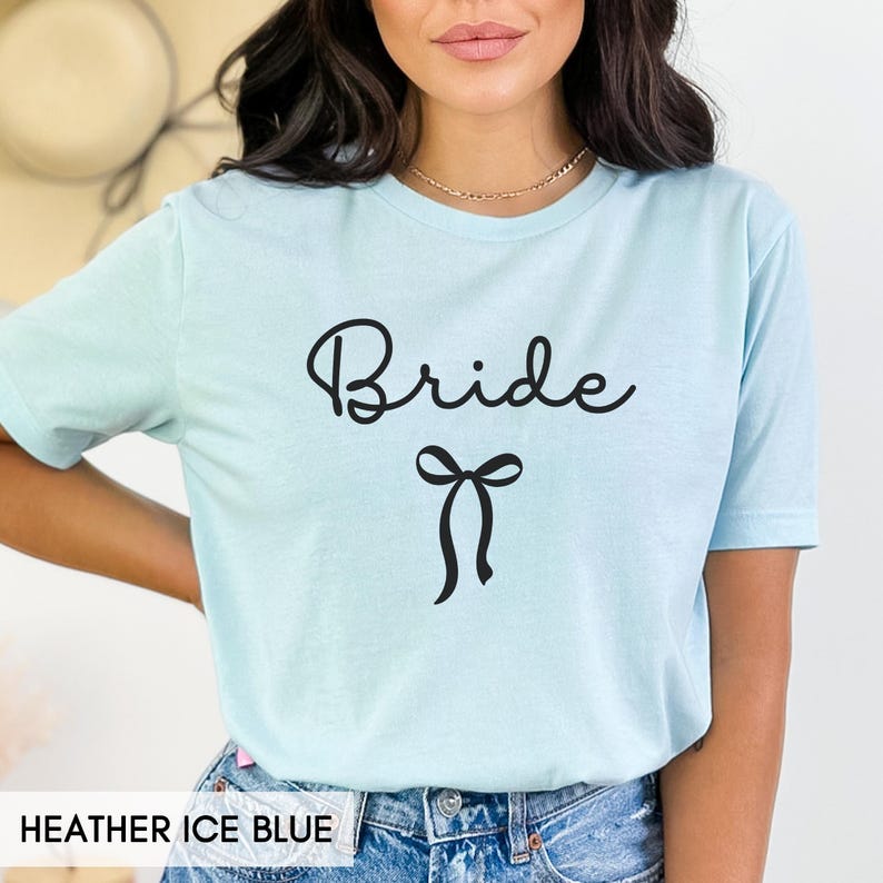 Coquette Bow Bride Shirt, Bride to Be T-Shirt, Wedding Day Tee, Cute Bachelorette Party Top, Girly Aesthetic Bridal Gift