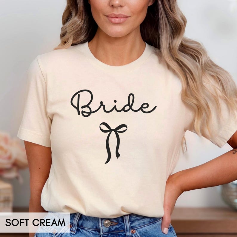 Coquette Bow Bride Shirt, Bride to Be T-Shirt, Wedding Day Tee, Cute Bachelorette Party Top, Girly Aesthetic Bridal Gift
