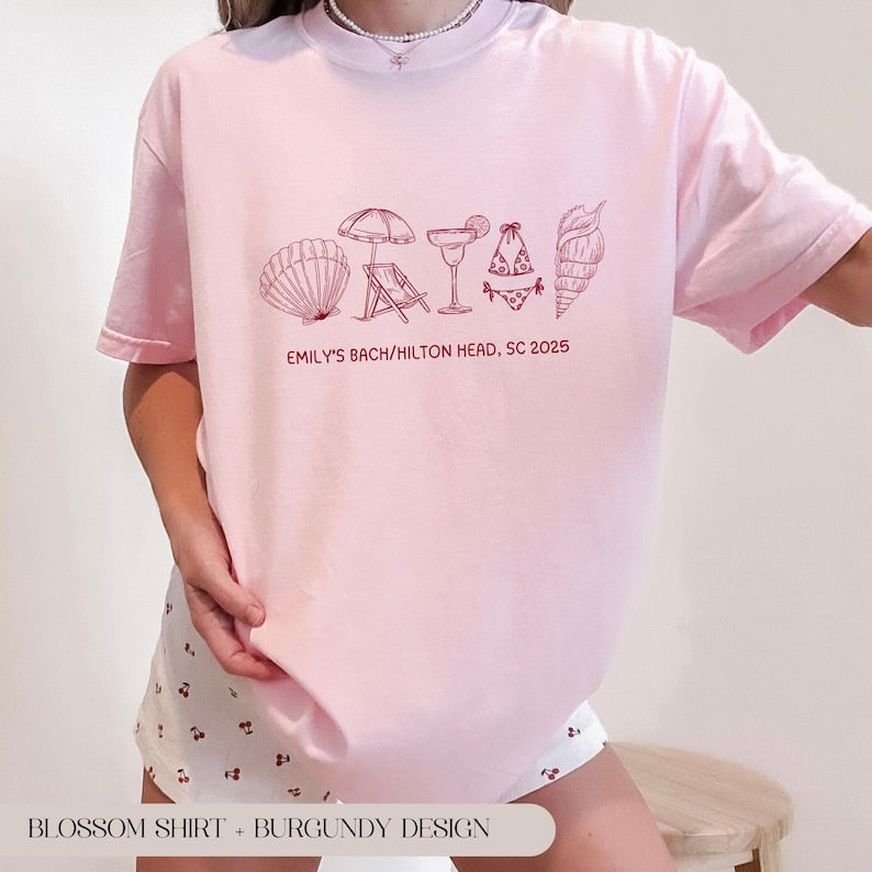 Custom Beach Bachelorette Shirt, Coastal Bride Trip Comfort Colors Tee, Bikini Shell Cocktail Party Bachelorette Shirt, Last Splash Shirts
