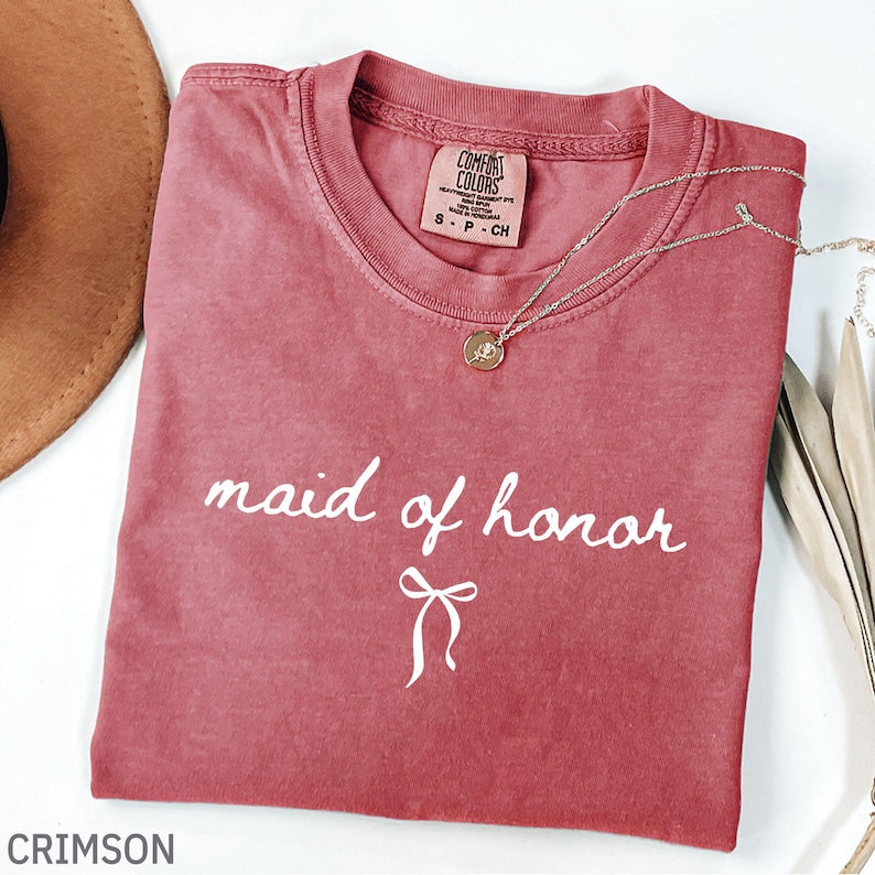 Maid of Honor & Bridesmaid Comfort Colors Shirt, Wedding Gift, Coquette Bow Bride Tee, Custom Bachelorette Party Gift, Bridal Party T-shirts