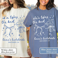 She’s Tying the Knot Shirt: Girly Bow Bachelorette Party Tee