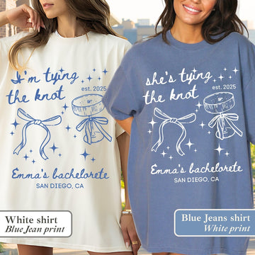 She’s Tying the Knot Shirt: Girly Bow Bachelorette Party Tee