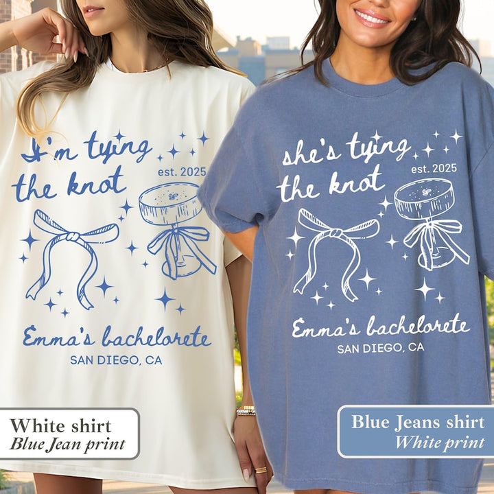 She’s Tying the Knot Shirt: Girly Bow Bachelorette Party Tee