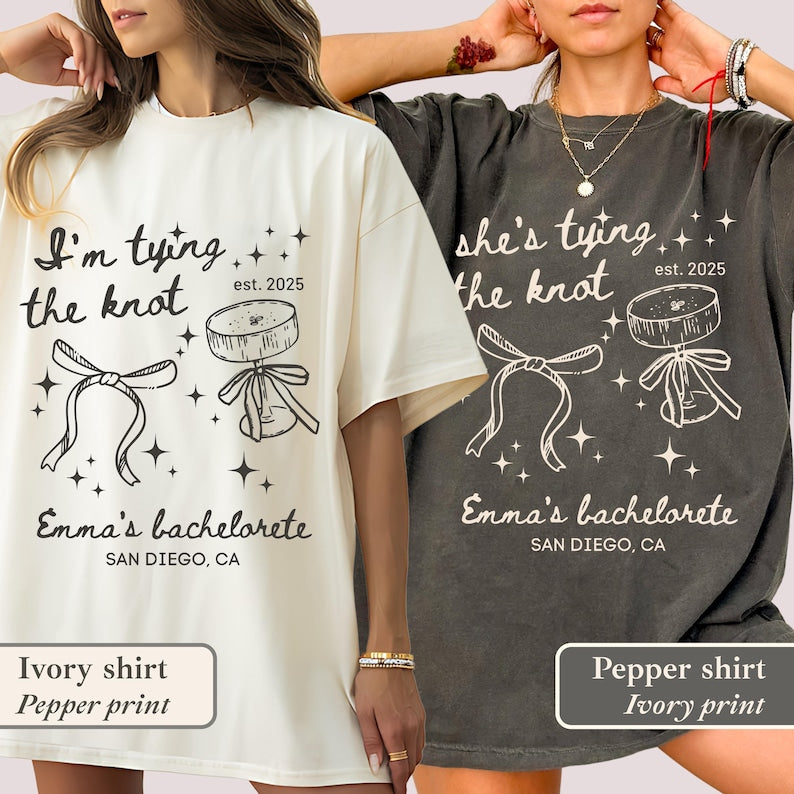 She’s Tying the Knot Shirt: Girly Bow Bachelorette Party Tee