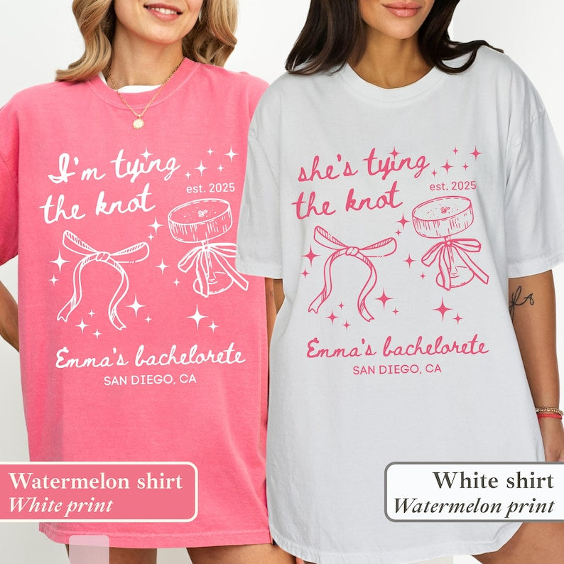She’s Tying the Knot Shirt: Girly Bow Bachelorette Party Tee