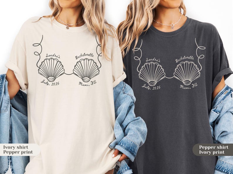 Custom Seashells Bachelorette Shirt: Beach Coastal Party, Comfort Colors