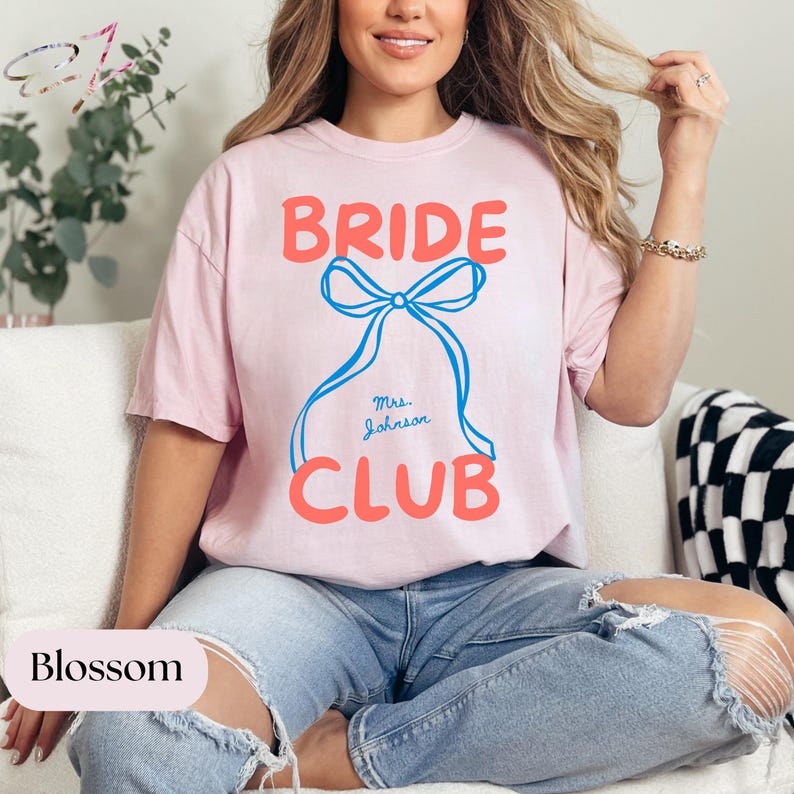 Custom Bride Shirt Coquette Bow Personalized Mrs Name Bridal Shower Gift Bride Tee Wedding Day Getting Ready Bachelorette Tees
