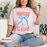 Custom Bride Shirt Coquette Bow Personalized Mrs Name Bridal Shower Gift Bride Tee Wedding Day Getting Ready Bachelorette Tees
