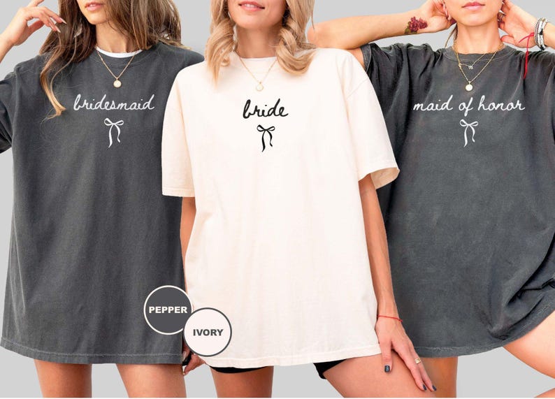 Maid of Honor & Bridesmaid Comfort Colors Shirt, Wedding Gift, Coquette Bow Bride Tee, Custom Bachelorette Party Gift, Bridal Party T-shirts