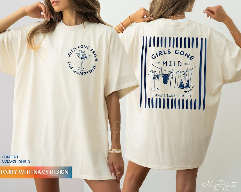 Custom Beach Bachelorette Comfort Colors Shirts, Dirty 30 Birthday Merch Party Bikinis And Martinis Bachelorette, Personalized Club Shirts