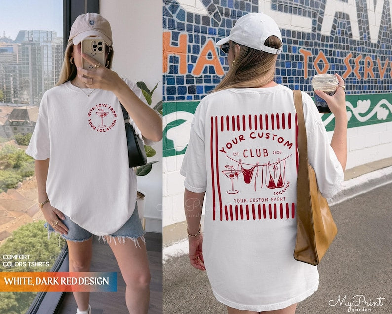 Custom Beach Bachelorette Comfort Colors Shirts, Dirty 30 Birthday Merch Party Bikinis And Martinis Bachelorette, Personalized Club Shirts