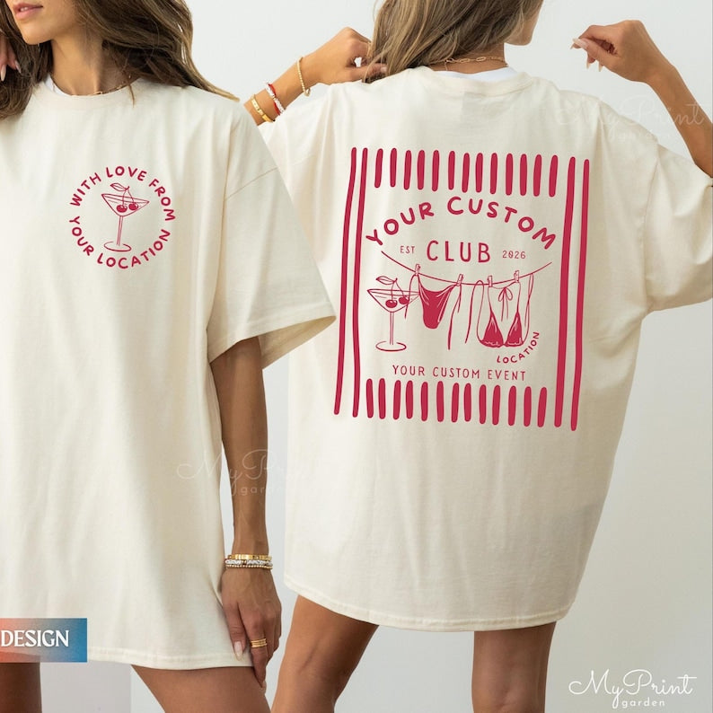 Custom Beach Bachelorette Comfort Colors Shirts, Dirty 30 Birthday Merch Party Bikinis And Martinis Bachelorette, Personalized Club Shirts