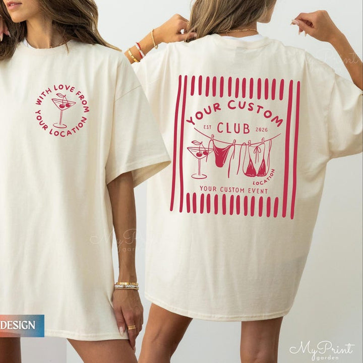 Custom Beach Bachelorette Comfort Colors Shirts, Dirty 30 Birthday Merch Party Bikinis And Martinis Bachelorette, Personalized Club Shirts